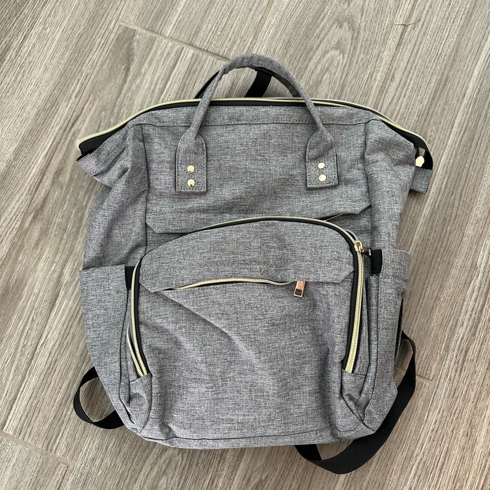 Grey Diaper Bag Backpack with Charging Port